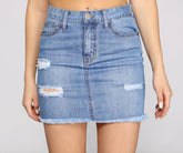 Mini-jupe taille haute à effet usé